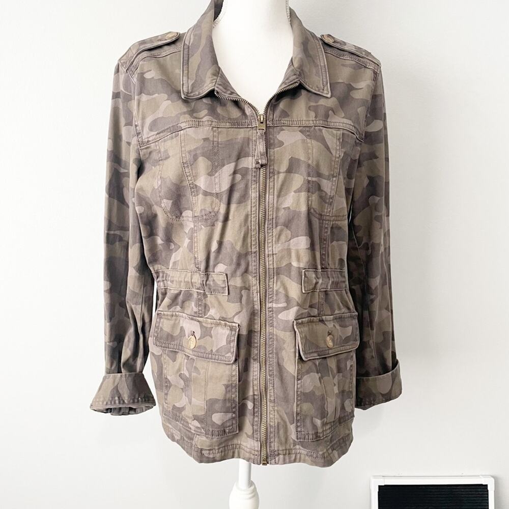 Express green gray camouflage utility jacket zip size large cotton camo